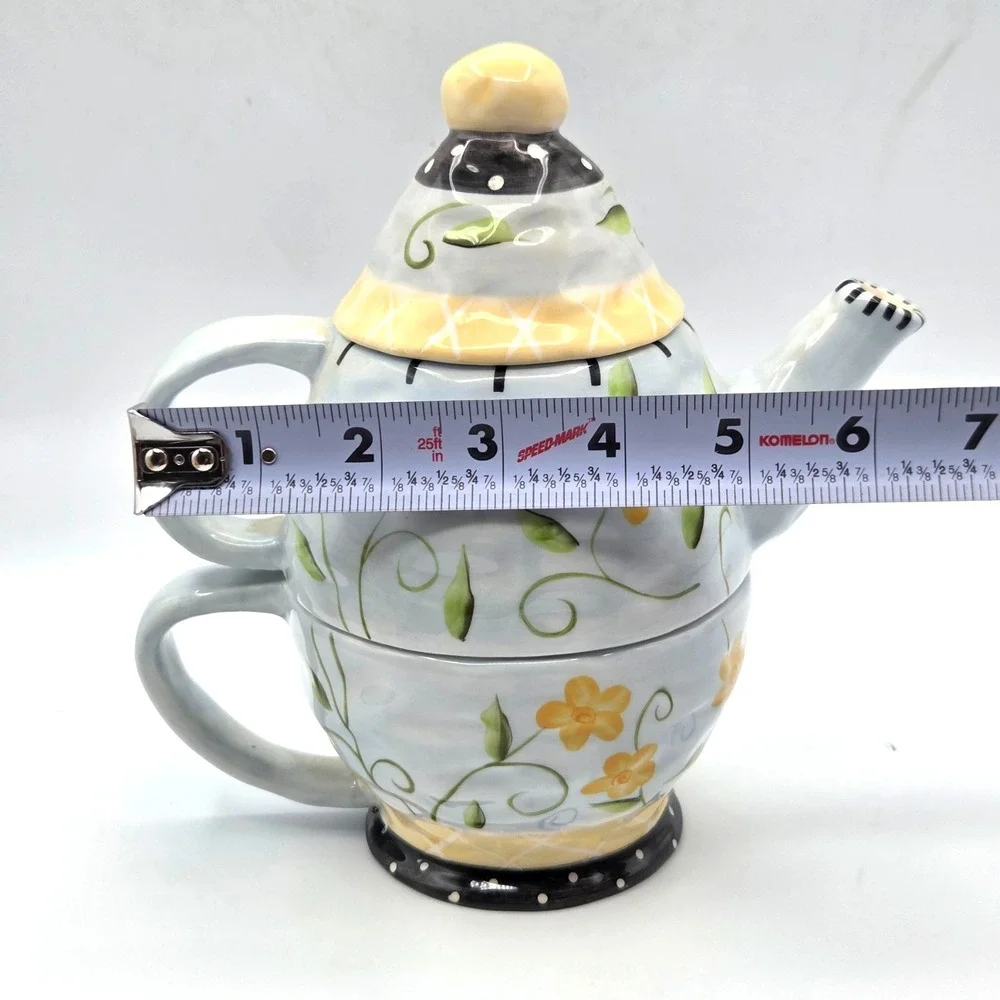 Bella Casa by GANZ Tea For One Nesting Teapot & Teacup Set‎ Cottage Shabby Chic